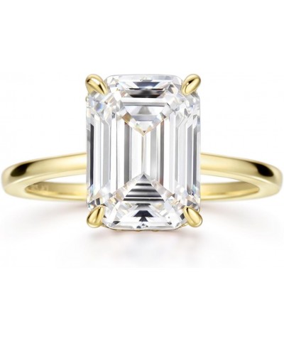 18K Gold Plated 4ct Emerald Cut Cubic Zirconia Engagement Rings For Women Sterling Silver Wedding Ring Promise Ring Sterling ...