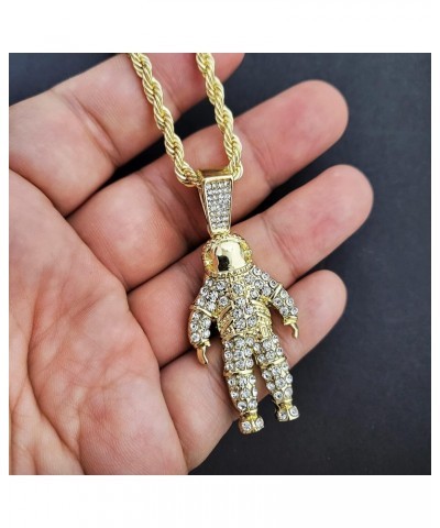 Gold Silver Plated Simulated Diamond Iced Astronaut & Spaceship Rocket Pendant w/ 4mm 24" Rope Chain Necklace Gift Set $10.82...