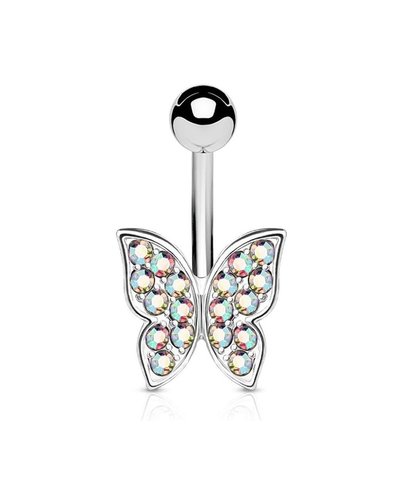 Crystal Paved Butterfly 316L Surgical Steel Belly Button Navel Ring Aurora Borealis $10.44 Body Jewelry