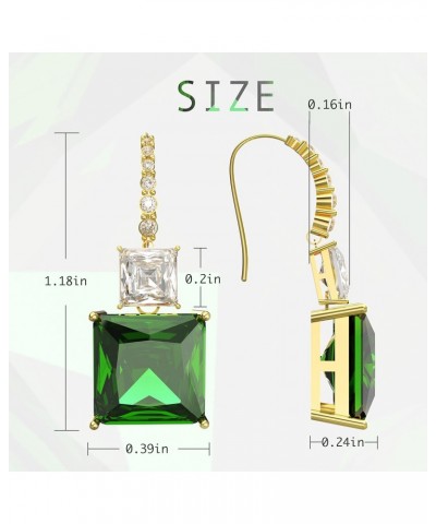 Square Simulated Green Emerald Drop Earrings Cubic Zirconia Dangle Earrings Gifts for Women & Girls $9.20 Earrings