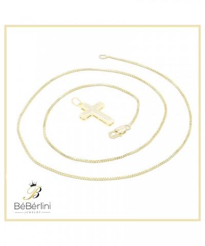 BEBERLINI Cross Charm Pendant 14K Gold Filled Rope Box Curb Chain Necklace Set Lobster Clasp Fashion Cubic Zirconia Jewelry G...