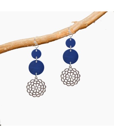 Jules D.Dangle Earrings for Women Shell Beads Drop Earring Filigree Carved Petal Long Teardrop Earrings for Girls Blue $10.43...