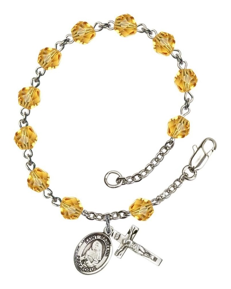 St. Madeline Sophie Barat Silver Plate Rosary Bracelet 6mm Fire Polished Beads - Every Birth Month Color November Yellow $37....