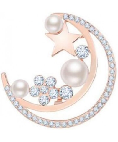 Elegant Rhinestone Moon Pearl Brooch for Women Crystal Star Crescent Lapel Pins Korean Fashion Jewelry Clothing Accessories $...