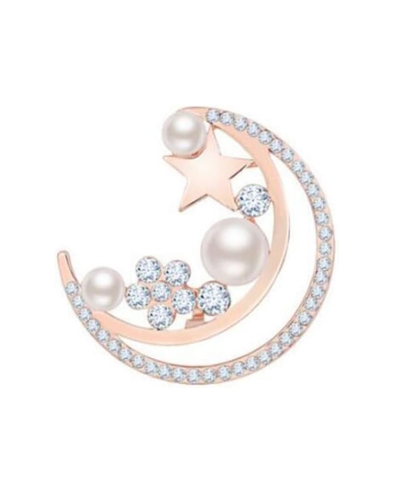 Elegant Rhinestone Moon Pearl Brooch for Women Crystal Star Crescent Lapel Pins Korean Fashion Jewelry Clothing Accessories $...