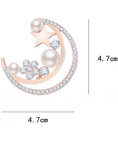 Elegant Rhinestone Moon Pearl Brooch for Women Crystal Star Crescent Lapel Pins Korean Fashion Jewelry Clothing Accessories $...