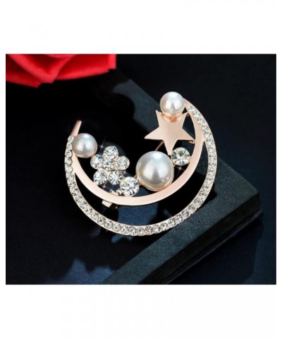 Elegant Rhinestone Moon Pearl Brooch for Women Crystal Star Crescent Lapel Pins Korean Fashion Jewelry Clothing Accessories $...