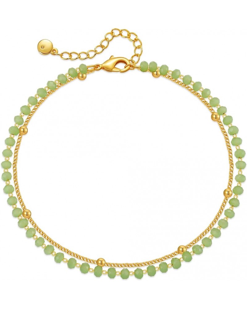 18k Gold Plated Anklet Ankle Bracelets for Women Green Beads $7.52 Anklets