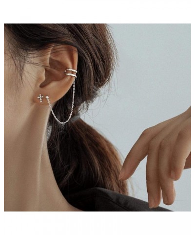 925 Sterling Silver Asymmetric Cuff Earrings Studs for Women Teens Cross Studs Earrings Crawler Earrings Wrap A-Asymmetric $9...