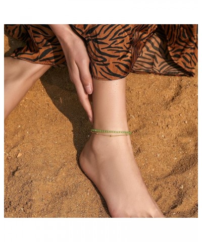 18k Gold Plated Anklet Ankle Bracelets for Women Green Beads $7.52 Anklets