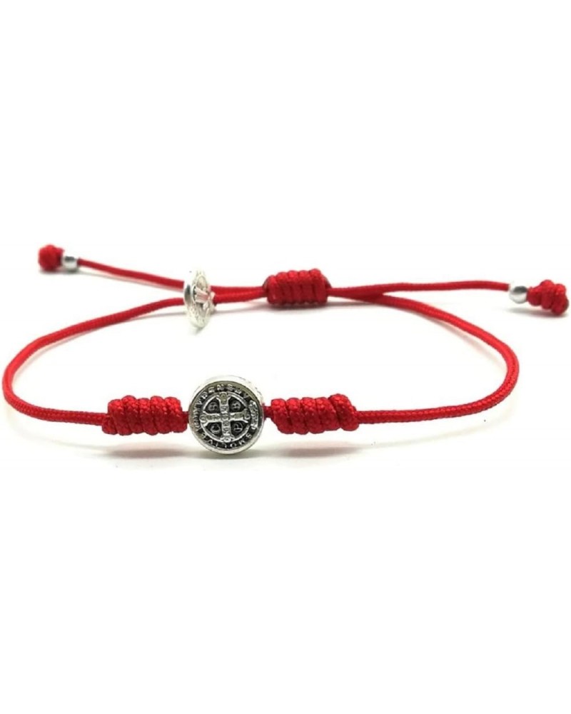 St Benedict simple bracelet, patron saint medal, mens womens catholic adjustable cord bracelet Red $9.75 Bracelets