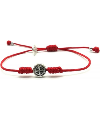 St Benedict simple bracelet, patron saint medal, mens womens catholic adjustable cord bracelet Red $9.75 Bracelets