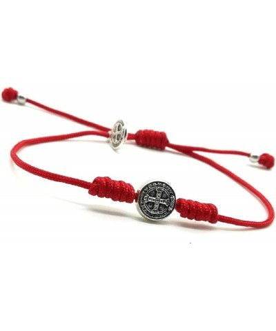 St Benedict simple bracelet, patron saint medal, mens womens catholic adjustable cord bracelet Red $9.75 Bracelets