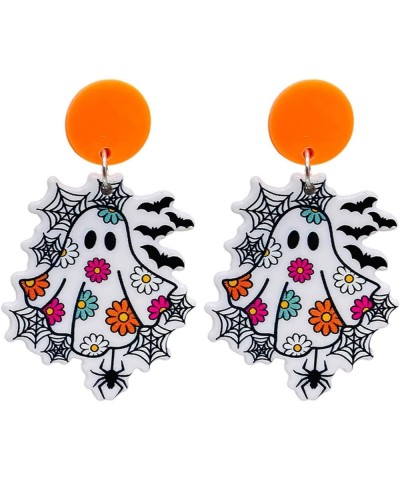 Colorful Halloween Resin Acrylic Dangle Earrings Cute Pumpkin Ghost Cat Bat Eye Spider Earrings for Women Girls Jewelry L $5....