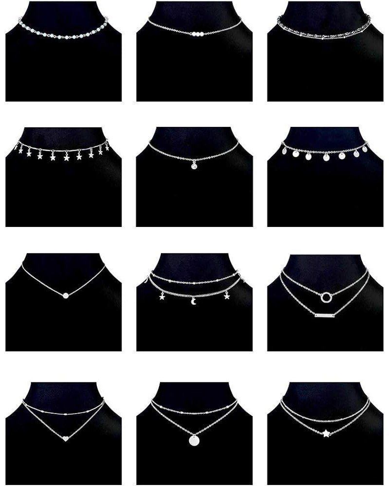 12pcs Chain Gold Bead Necklace Coin Moon Star Pearl Pendant Chain Choker Multilayer Necklace Leather Cord Set for Women Men A...