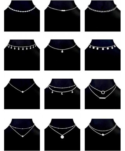 12pcs Chain Gold Bead Necklace Coin Moon Star Pearl Pendant Chain Choker Multilayer Necklace Leather Cord Set for Women Men A...