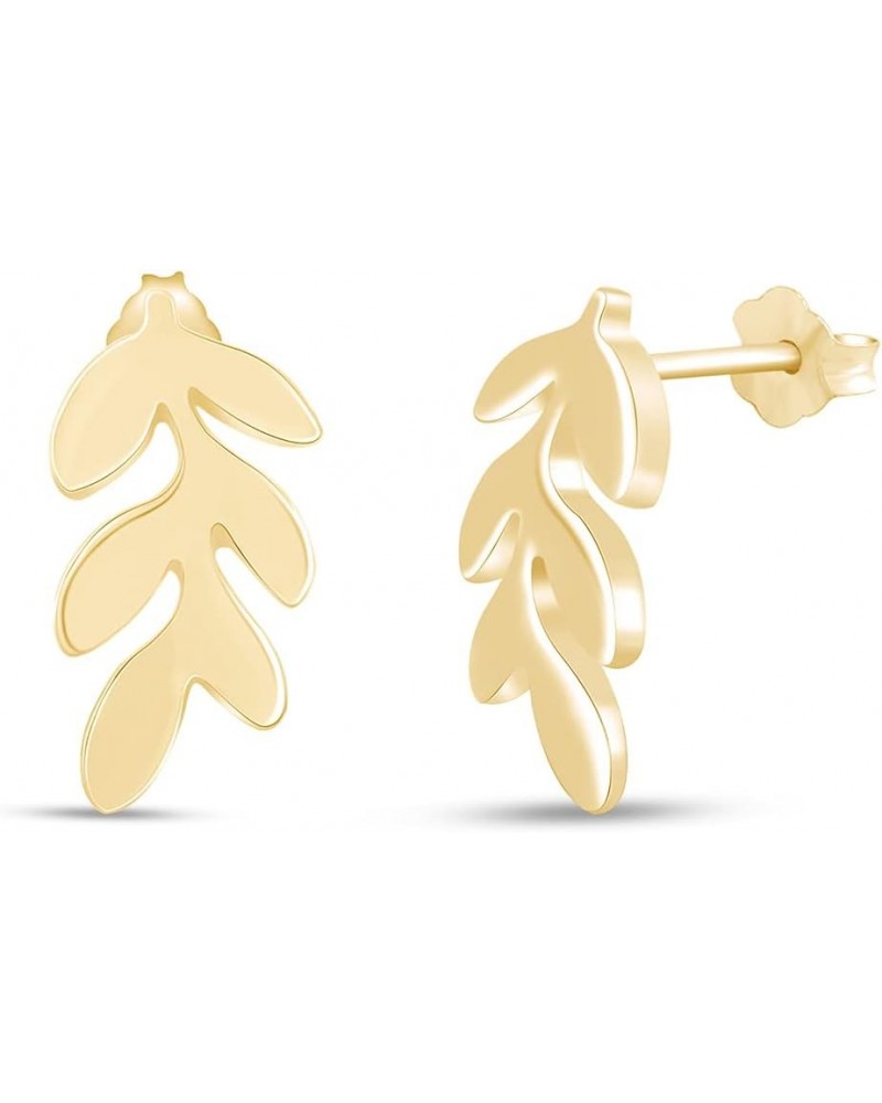 Minimalist Tiny Leaf Stud Earrings In Gold Over Sterling Silver yellow-gold-plated-silver $10.55 Earrings