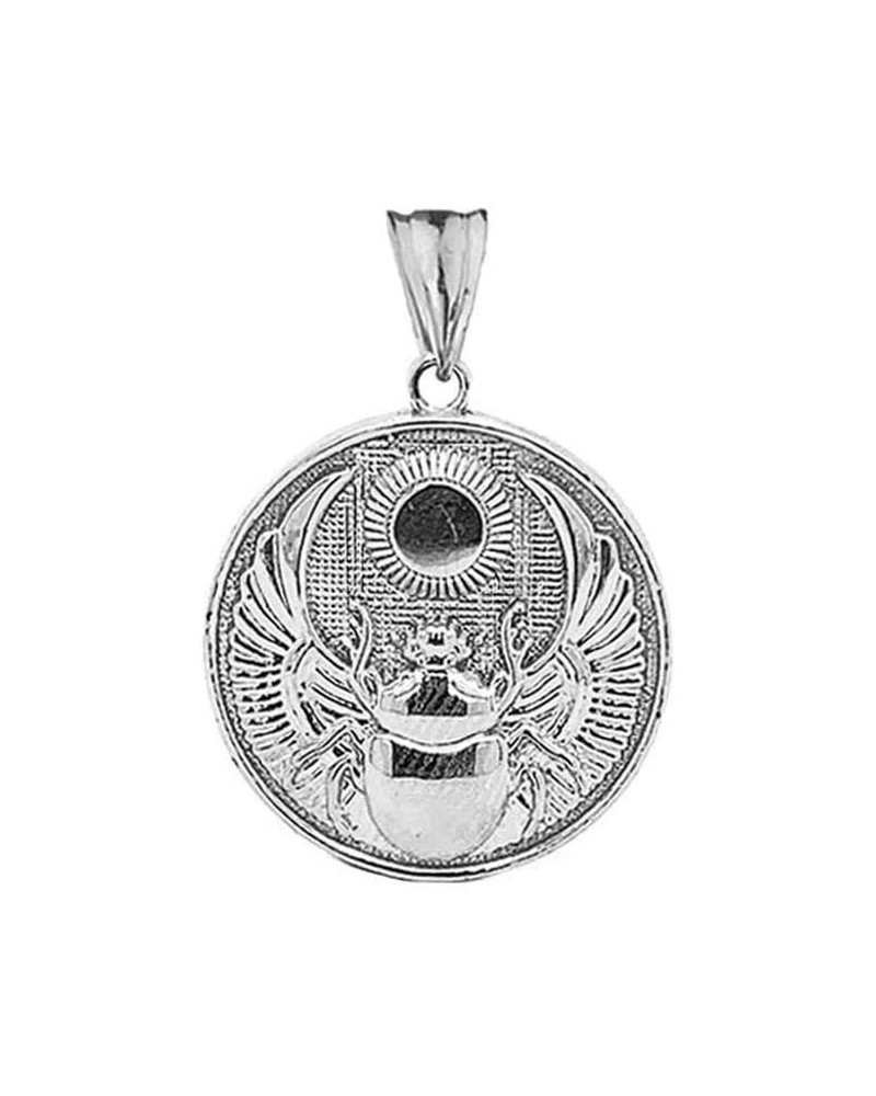 Fine Sterling Silver Ancient Egyptian Scarab Beetle and Sun Disc Charm Pendant Necklace $14.49 Necklaces