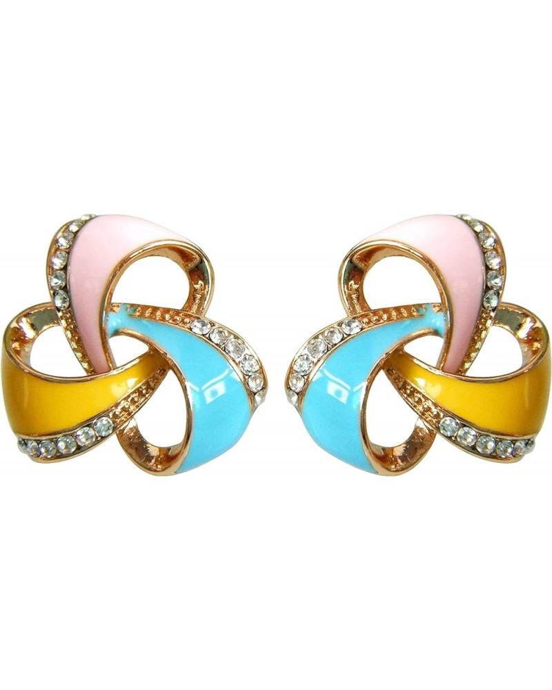 18k Gold Plated Triangle Winding Ribbon White+Pink+Green Enamel White Crystal Ear Stud Az2345 Earrings Pink+Blue+Yellow $9.51...