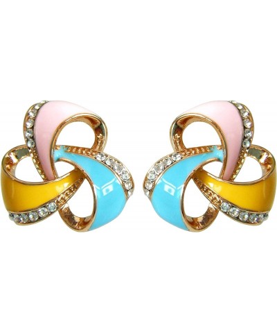 18k Gold Plated Triangle Winding Ribbon White+Pink+Green Enamel White Crystal Ear Stud Az2345 Earrings Pink+Blue+Yellow $9.51...