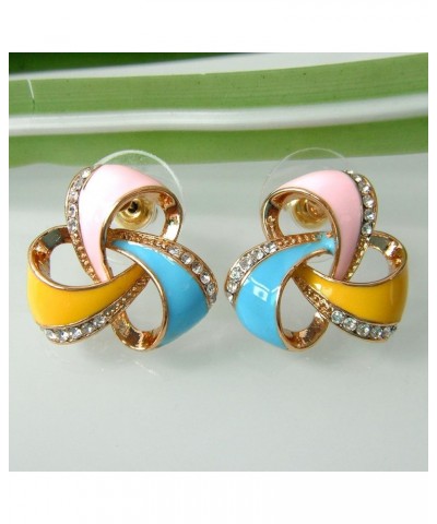 18k Gold Plated Triangle Winding Ribbon White+Pink+Green Enamel White Crystal Ear Stud Az2345 Earrings Pink+Blue+Yellow $9.51...