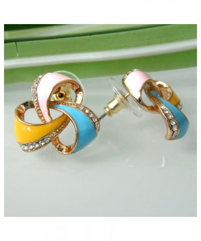 18k Gold Plated Triangle Winding Ribbon White+Pink+Green Enamel White Crystal Ear Stud Az2345 Earrings Pink+Blue+Yellow $9.51...