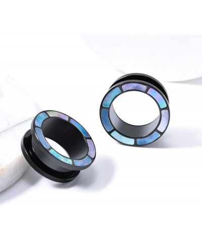 Blue Turquoise Stainless Steel Ear Flesh Tunnels Screw Fit Ear Gauges Stretcher Expander Piercing Jewelry 9/16"-14mm 4 Shell-...