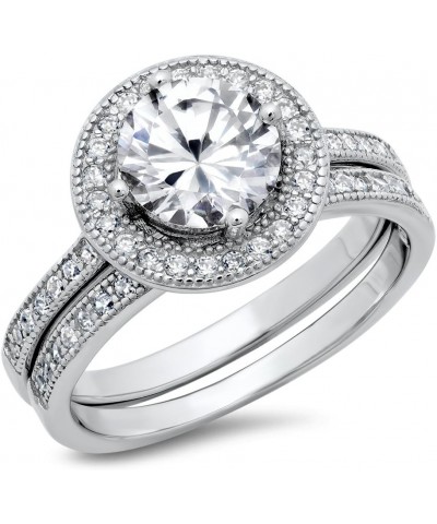 Sterling Silver Cubic Zirconia Halo 3.3 Carat tw Round Brilliant Cut CZ Wedding Engagement Ring Set $14.24 Rings