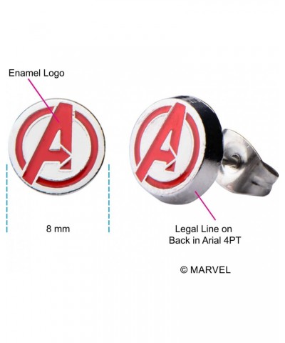 Officially Licensed Stainless Steel Women's Avenger Logo Pack Round Stud Hypoallergenic Earrings, Unisex $10.81 Earrings