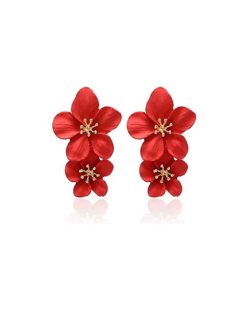 Bohemian Daisy Flower Matte Floral Petal Drop Dangle Earrings Layered Tiered for Women Girls Chic Boho Wedding Jewelry Red $6...