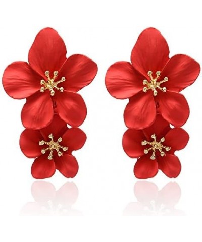 Bohemian Daisy Flower Matte Floral Petal Drop Dangle Earrings Layered Tiered for Women Girls Chic Boho Wedding Jewelry Red $6...