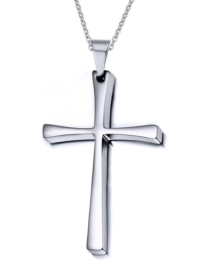 High Polished Stainless Steel Cross Pendant Necklace for Men Women Girls Boys, Free Chain Silver $8.84 Necklaces