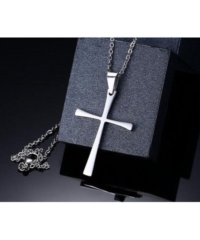 High Polished Stainless Steel Cross Pendant Necklace for Men Women Girls Boys, Free Chain Silver $8.84 Necklaces