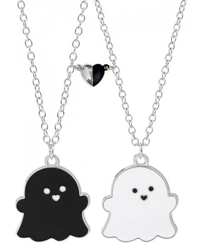 2 Pcs Black White Ghost Pendant Necklace, Lovely Ghost Enamel Charm Necklace for Women Girls Friendship BFF Couple Memorial J...