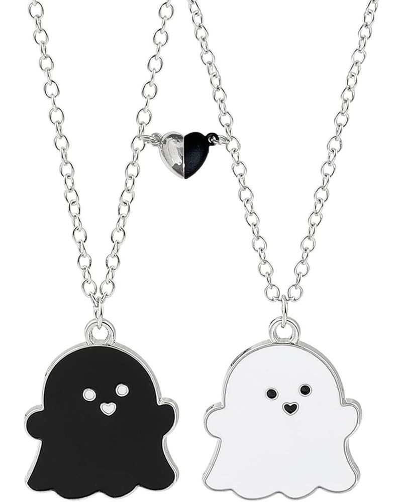 2 Pcs Black White Ghost Pendant Necklace, Lovely Ghost Enamel Charm Necklace for Women Girls Friendship BFF Couple Memorial J...