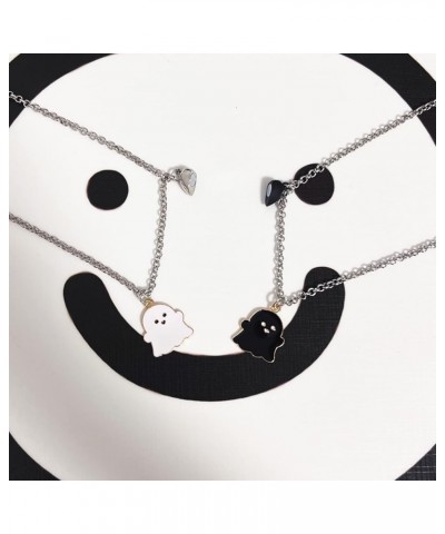 2 Pcs Black White Ghost Pendant Necklace, Lovely Ghost Enamel Charm Necklace for Women Girls Friendship BFF Couple Memorial J...