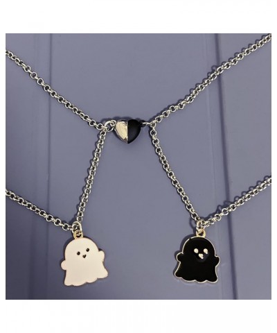 2 Pcs Black White Ghost Pendant Necklace, Lovely Ghost Enamel Charm Necklace for Women Girls Friendship BFF Couple Memorial J...