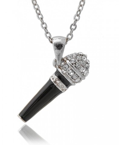 Crystal Black Karaoke Microphone Necklace (Silver Plated) $9.27 Necklaces