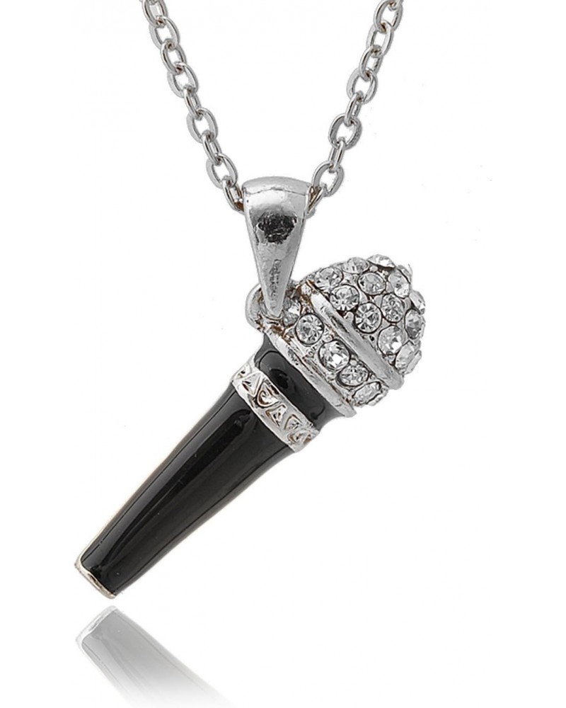 Crystal Black Karaoke Microphone Necklace (Silver Plated) $9.27 Necklaces