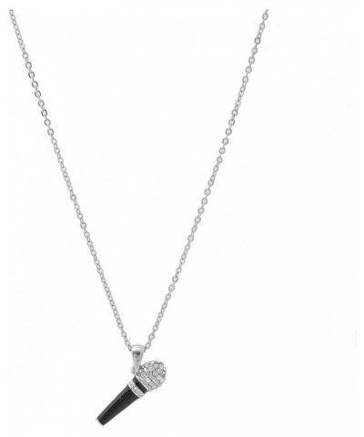 Crystal Black Karaoke Microphone Necklace (Silver Plated) $9.27 Necklaces