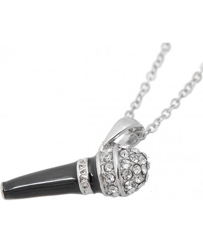 Crystal Black Karaoke Microphone Necklace (Silver Plated) $9.27 Necklaces