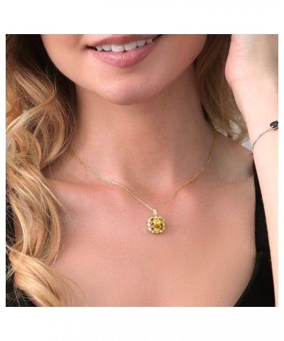 18K Yellow Gold Plated Silver Yellow Citrine Pendant Necklace For Women (3.74 Cttw, Cushion Checkerboard 10MM, Gemstone Birth...