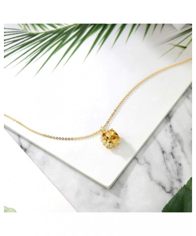 18K Yellow Gold Plated Silver Yellow Citrine Pendant Necklace For Women (3.74 Cttw, Cushion Checkerboard 10MM, Gemstone Birth...