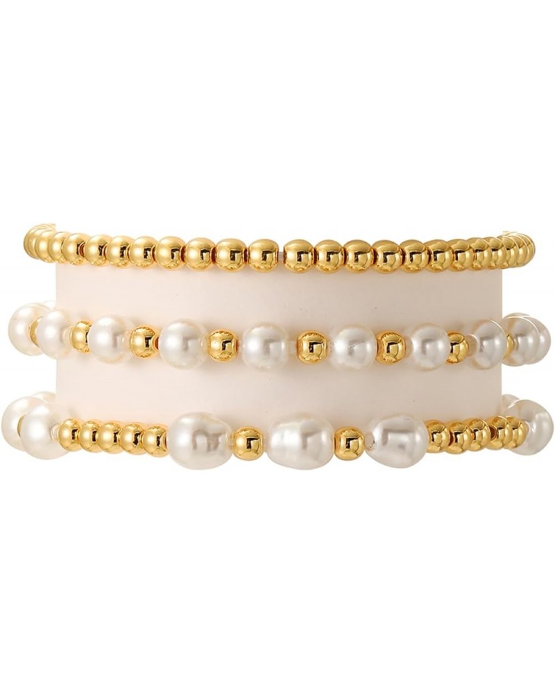 14K Gold Plated Beaded Bracelets Letter Stretch Dainty Stackable Bracelet for Women Girls C-3pcs-Gold $10.38 Bracelets