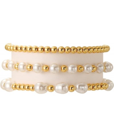 14K Gold Plated Beaded Bracelets Letter Stretch Dainty Stackable Bracelet for Women Girls C-3pcs-Gold $10.38 Bracelets