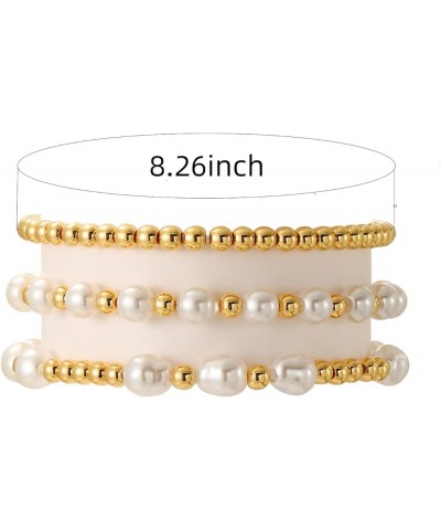 14K Gold Plated Beaded Bracelets Letter Stretch Dainty Stackable Bracelet for Women Girls C-3pcs-Gold $10.38 Bracelets