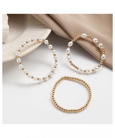 14K Gold Plated Beaded Bracelets Letter Stretch Dainty Stackable Bracelet for Women Girls C-3pcs-Gold $10.38 Bracelets