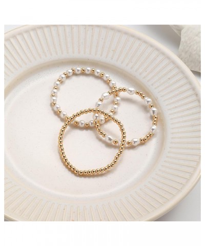 14K Gold Plated Beaded Bracelets Letter Stretch Dainty Stackable Bracelet for Women Girls C-3pcs-Gold $10.38 Bracelets