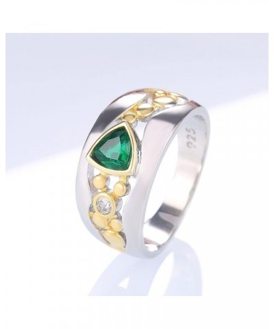 Huitan Vintage Hollow-Out Band Ring Evening Dance Party Accessories Green Stone Graceful Two Tone Rings Jewelry for Mother Gi...