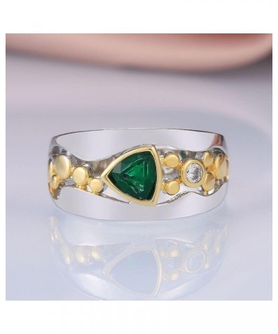 Huitan Vintage Hollow-Out Band Ring Evening Dance Party Accessories Green Stone Graceful Two Tone Rings Jewelry for Mother Gi...